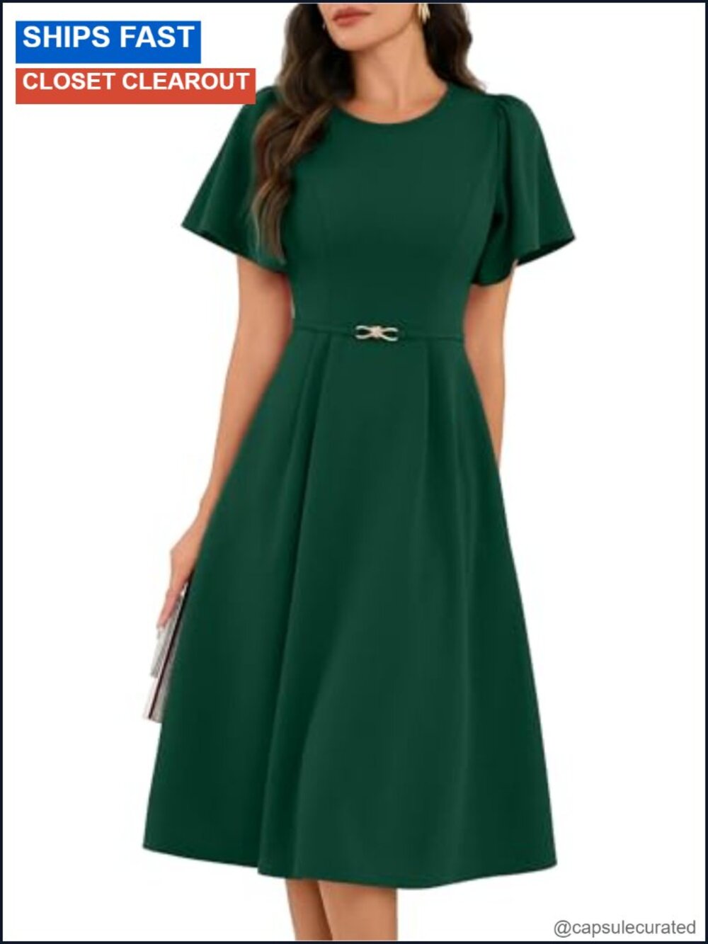 Ruffle Short Sleeve Midi Dress with Pockets A-Line Empire Waist